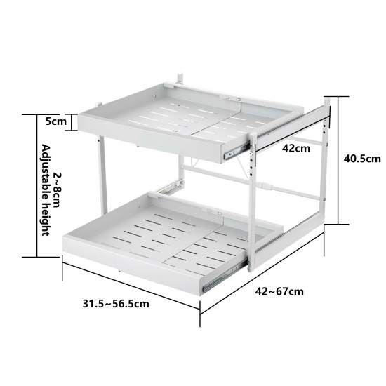 2-Tier Adjustable Under Sink Pull-Out Organizer  Sliding Metal Storage Drawer Rack for Kitchen Bathroom Cabinet